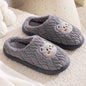 Couple Cotton Slippers Indoor Thickening Warm Plush Cotton Shoes in gray with bear design, comfy and stylish for home use.