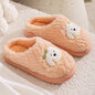 Couple Cotton Slippers Indoor Thickening Warm Plush Cotton Shoes with cute dog design in soft peach color.