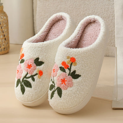 Three-color Flower Cotton Slippers Women's Warm Indoor Slippers