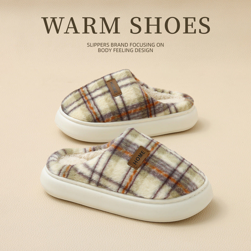 Women's Home Comfortable Warm Striped Toe Cap Cotton Slippers
