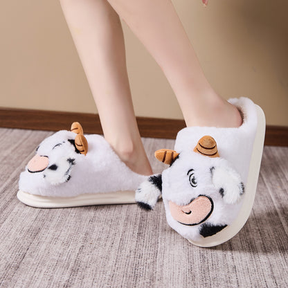 Indoor Platform Warm Cartoon Cow Fluffy Slippers