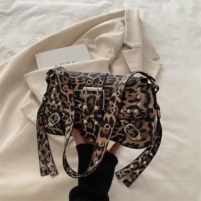 Leopard Print Personalized Design Motorcycle Shoulder warm Women's Bag