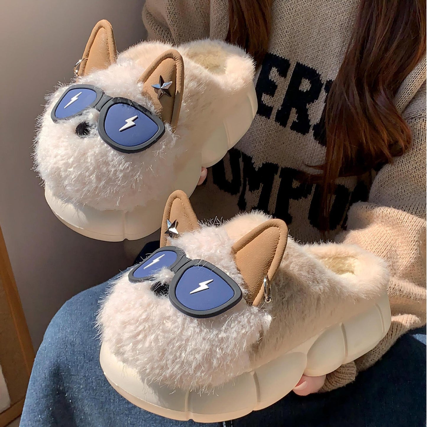 Women's Thick-soled Non-slip Cute Puppy Cotton Slippers