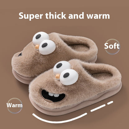 Female Warm Indoor Cartoon Big Eye Dog Cotton Slippers
