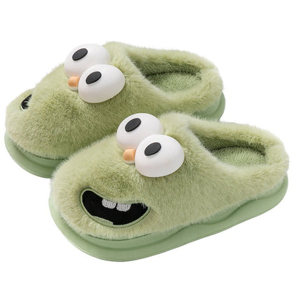 Female Warm Indoor Cartoon Big Eye Dog Cotton Slippers