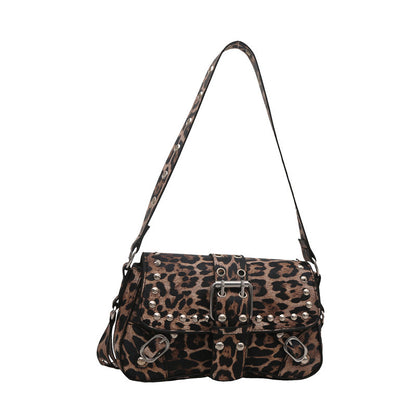 Leopard Print Personalized Design Motorcycle Shoulder warm Women's Bag