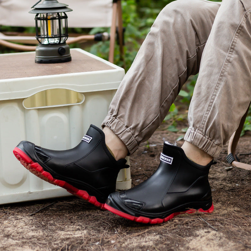 Large Size Fixed Velvet Rain Boots Stylish Water Shoes Men And Women 