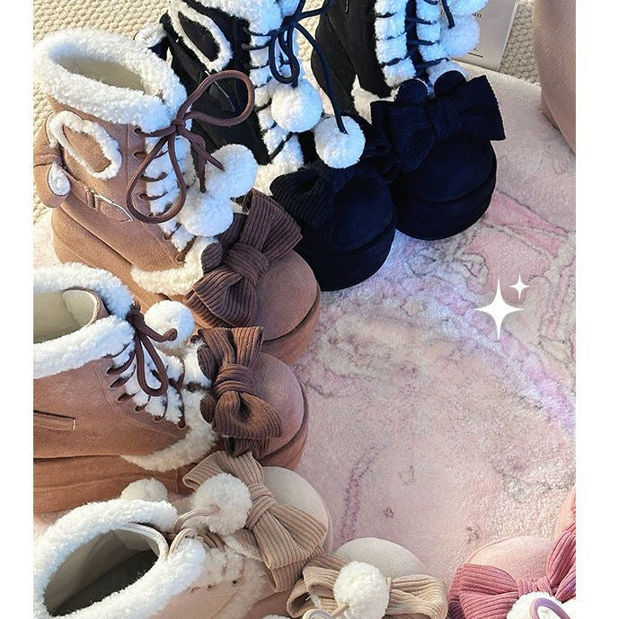 Autumn And Winter New Thick Bottom Sweet Soft Girl Cute Fur Ball Boots