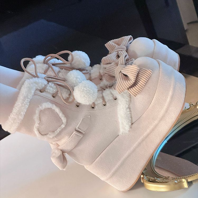 Autumn And Winter New Thick Bottom Sweet Soft Girl Cute Fur Ball Boots