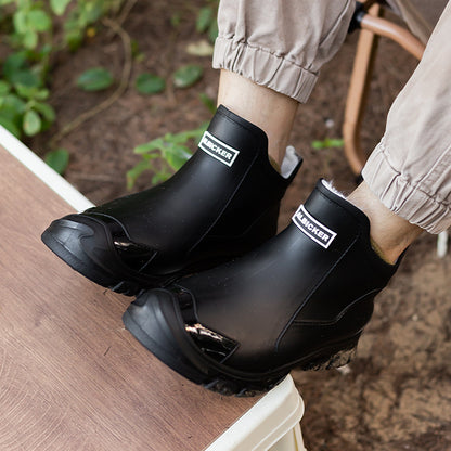 Large Size Fixed Velvet Rain Boots Stylish Water Shoes Men And Women 