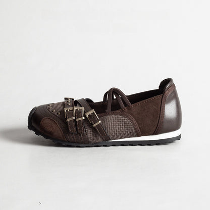 Brown Niche Retro Belt Buckle Sports Mary Jane Shoes Women
