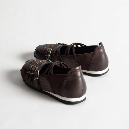 Brown Niche Retro Belt Buckle Sports Mary Jane Shoes Women