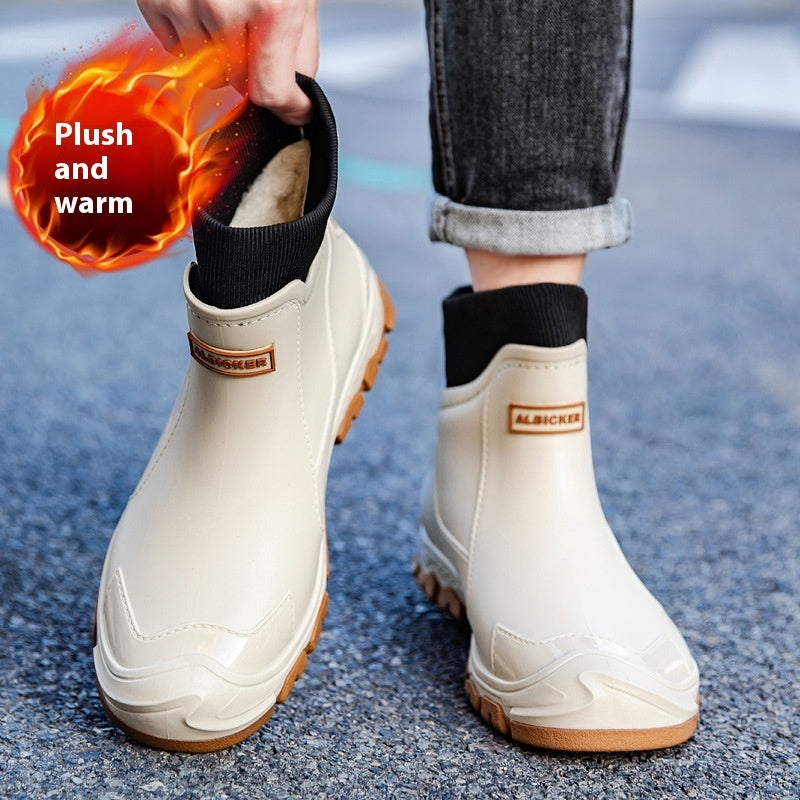 Large Size Fixed Velvet Rain Boots Stylish Water Shoes Men And Women 