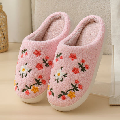 Three-color Flower Cotton Slippers Women's Warm Indoor Slippers