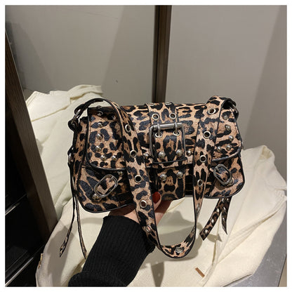 Leopard Print Personalized Design Motorcycle Shoulder warm Women's Bag